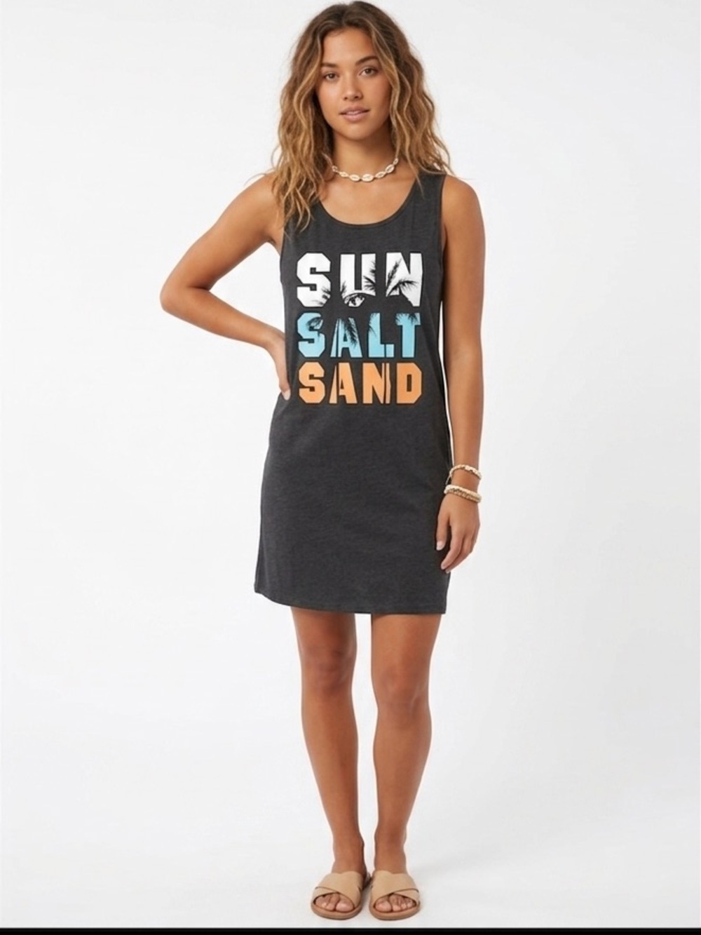 Sun Salt, Sand, tropical tank stretch T-shirt, dress new size large cotton blend